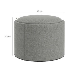 Pouf contenitore rotondo con coperchio ribaltabile in tessuto effetto lino grigio Ø56 x 42 cm