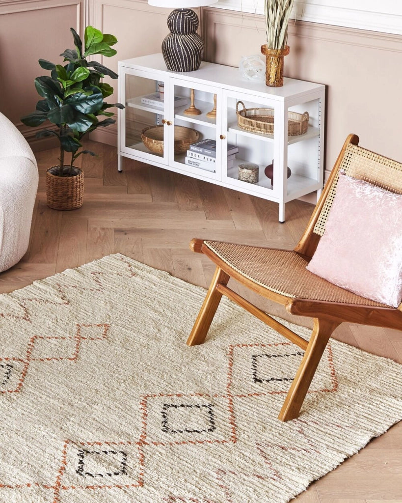 Tappeto in cotone beige 160 x 230 cm rettangolare motivo geometrico soggiorno camera da letto