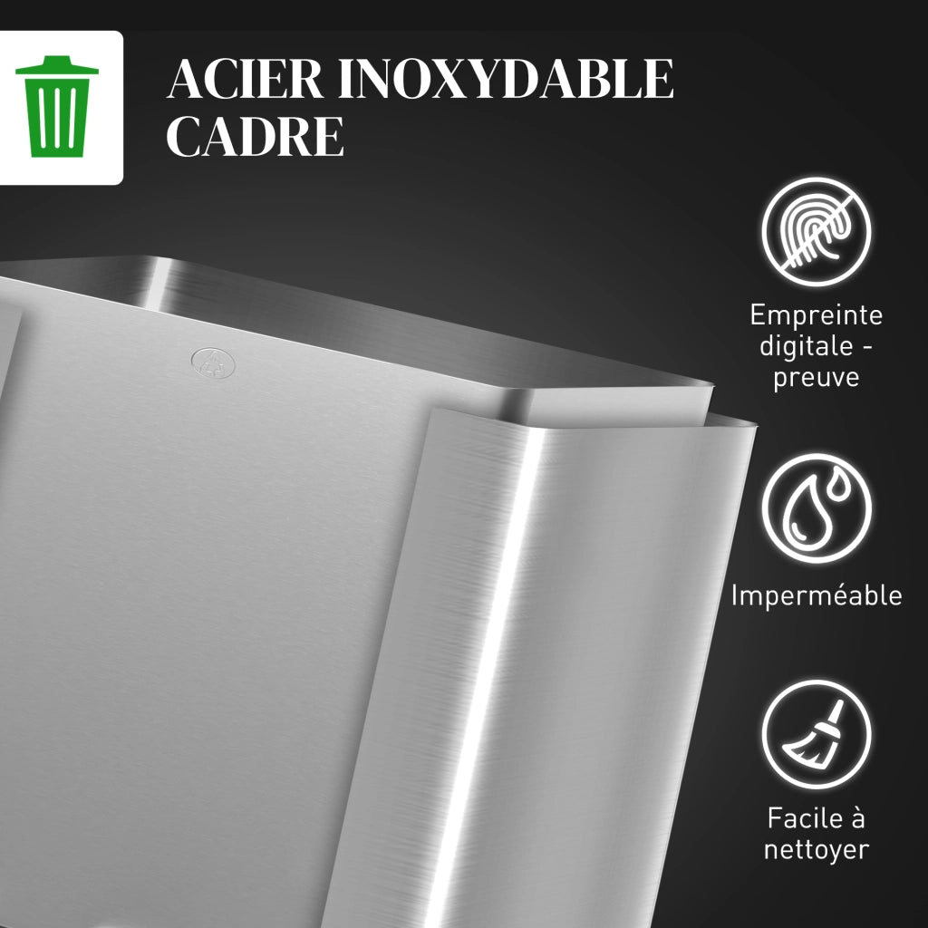 Cestino per la Raccolta Differenziata da Cucina ¨C Minimal ¨C 3 Compartimenti 15L, Interno Estraibile, Argento, 61.9x36.6x43.2 cm