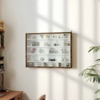 Bacheca Portaoggetti a 4 Ripiani Regolabili, Vetrina a Muro in Vetro e Legno, 80x9.5x60 cm, Marrone