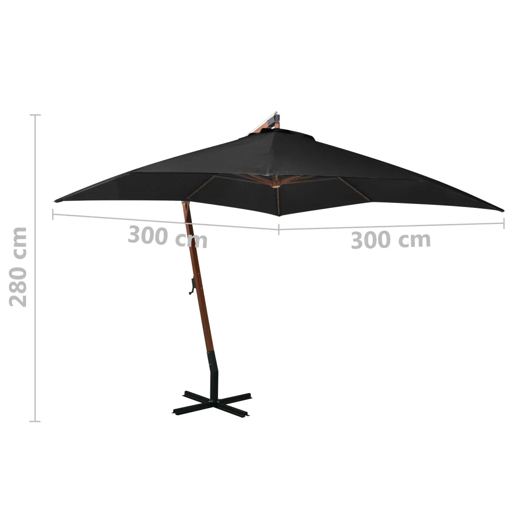 Ombrellone a Sbalzo-Ombrello da giardino Nero 3x3 m Palo in Abete Massello