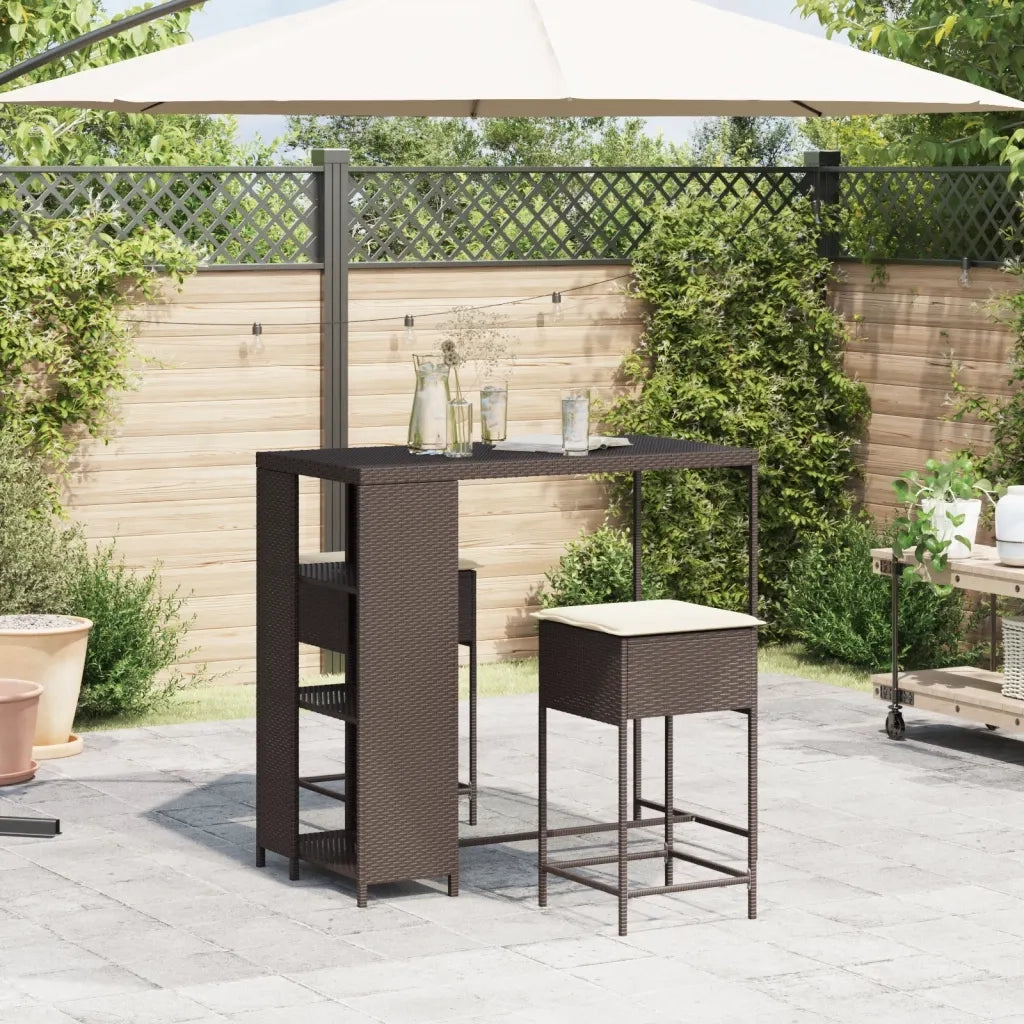 Set Bar da Giardino 3 pz | Set Salotto da Giardino con Cuscini in Polyrattan Marrone