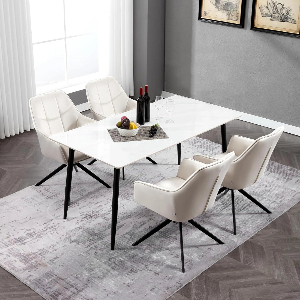 6 Pezzi Sedie da Pranzo con Braccioli, Poltroncina con Gambe in Metallo, Sedia da Cucina con Schienale e Seduta Girevole,per Salotto, Studio, in Velluto, Crema, EZS09cm-6