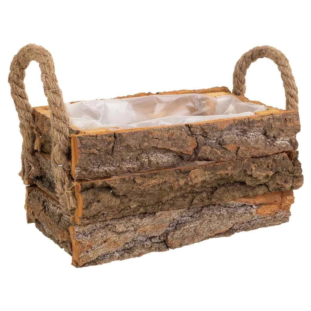 Cesto in legno con manici marroni 18x12x8h