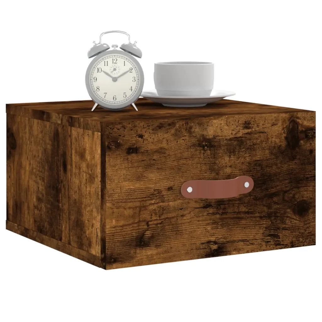 Comodino a Muro-Tavolino da notte sospeso Rovere Fumo 35x35x20 cm 211786