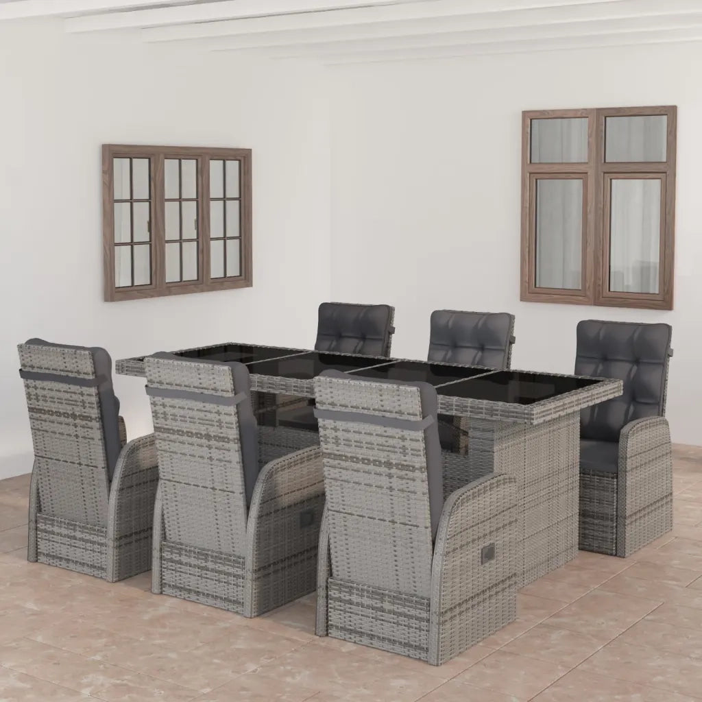 Set da Pranzo per Esterni 7 pz con Cuscini in Polyrattan Grigio 3059344
