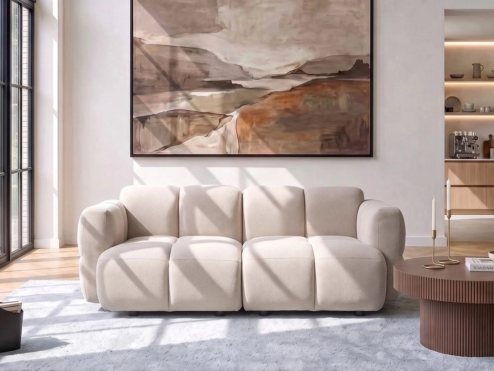 Divano modulare a 2 posti in tessuto beige, divano componibile a due elementi, stile moderno