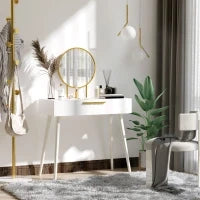 Tavolo Trucco con Specchio e 2 Cassetti per Accessori, in Legno, 80x40x123 cm, Bianco