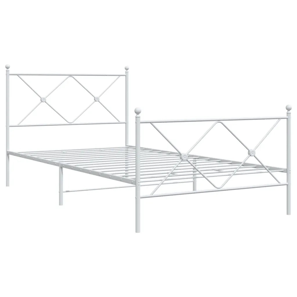 Letto singolo | Letto per adulti | Giroletto con Testiera e Pediera Metallo Bianco 107x203 cm