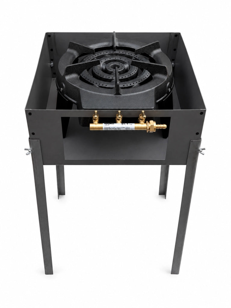 Supporto in Ferro per Fornellone a Gas, 41x41x63,5 cm H, Struttura con Gambe in Ferro CON fornellone 3 corone