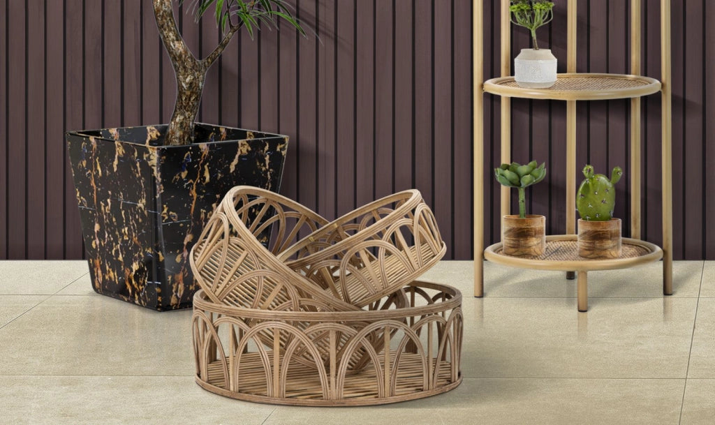 Set 3 Svuota Tasche Fuji Ø 50x16-40x14-30x12 cm in Rattan