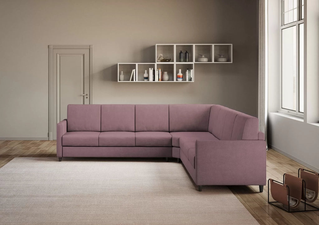 Divano karay 3 posti  (tre sedute da 60cm) + angolo + divano 3 posti (tre sedute da 60cm) misure esterne l.281x281 | prugna - Mobili 2G