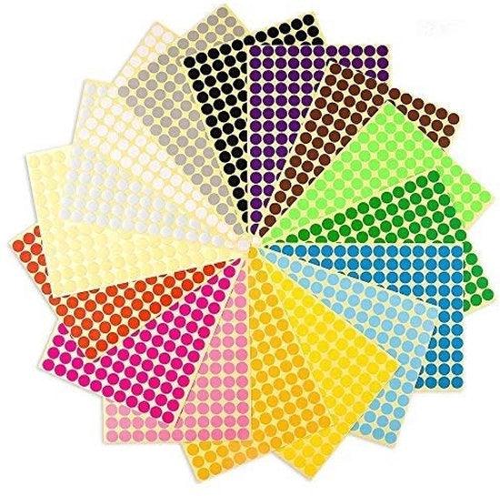 Stickere 6 mm autoadesivi - 16 colori - Etichette rotonde - Organizzazione - Codifica - Qualità elevata - Etichette adesive