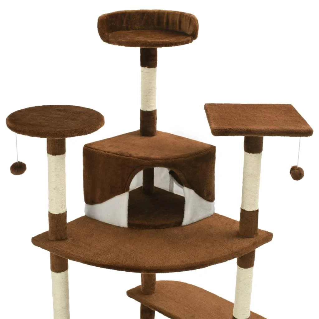Tiragraffi albero per gatti cuccia per gatti peluche in sisal 203 cm marrone e bianco 3702114