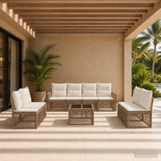Set Divano da Giardino 9 pz Beige e Bianco Crema polyrattan 3435102