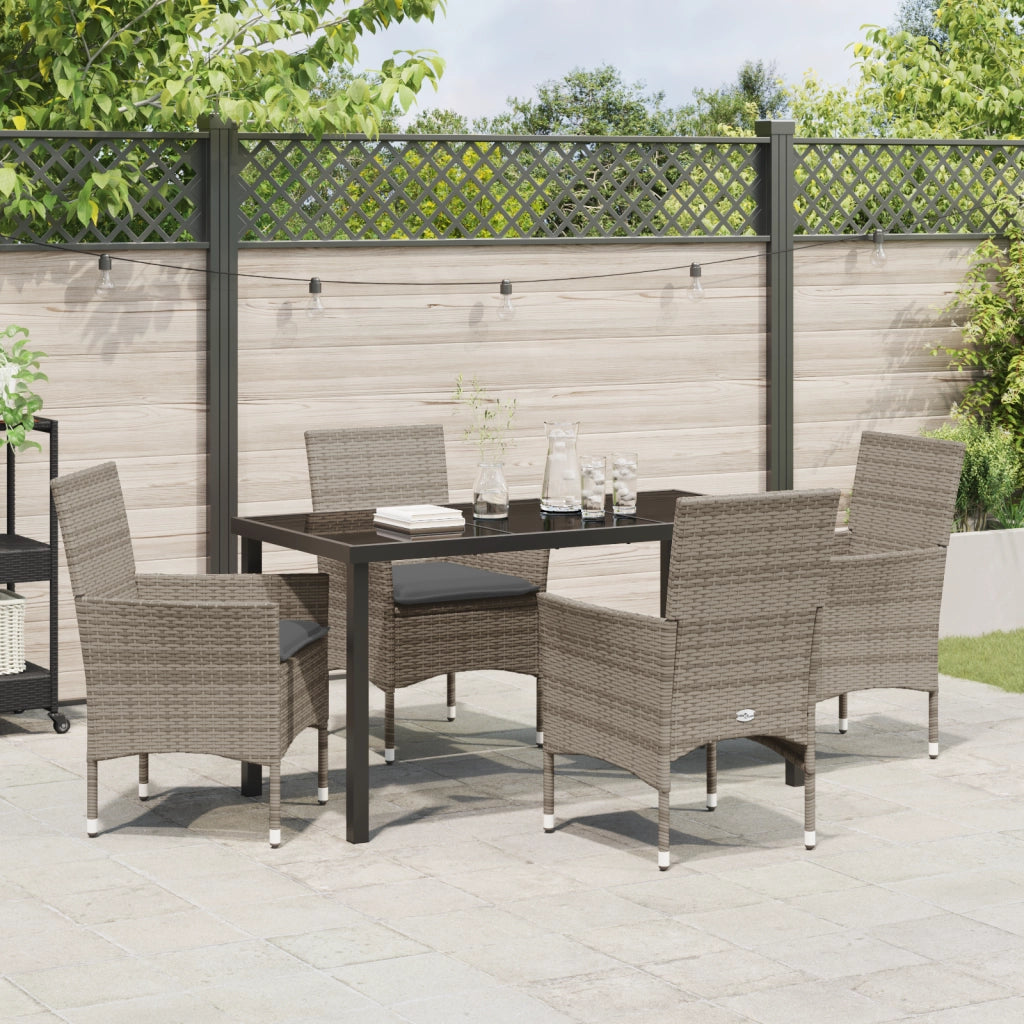 Set da Pranzo da Giardino  5 Pezzi con Cuscini Rattan Sintetico Grigio