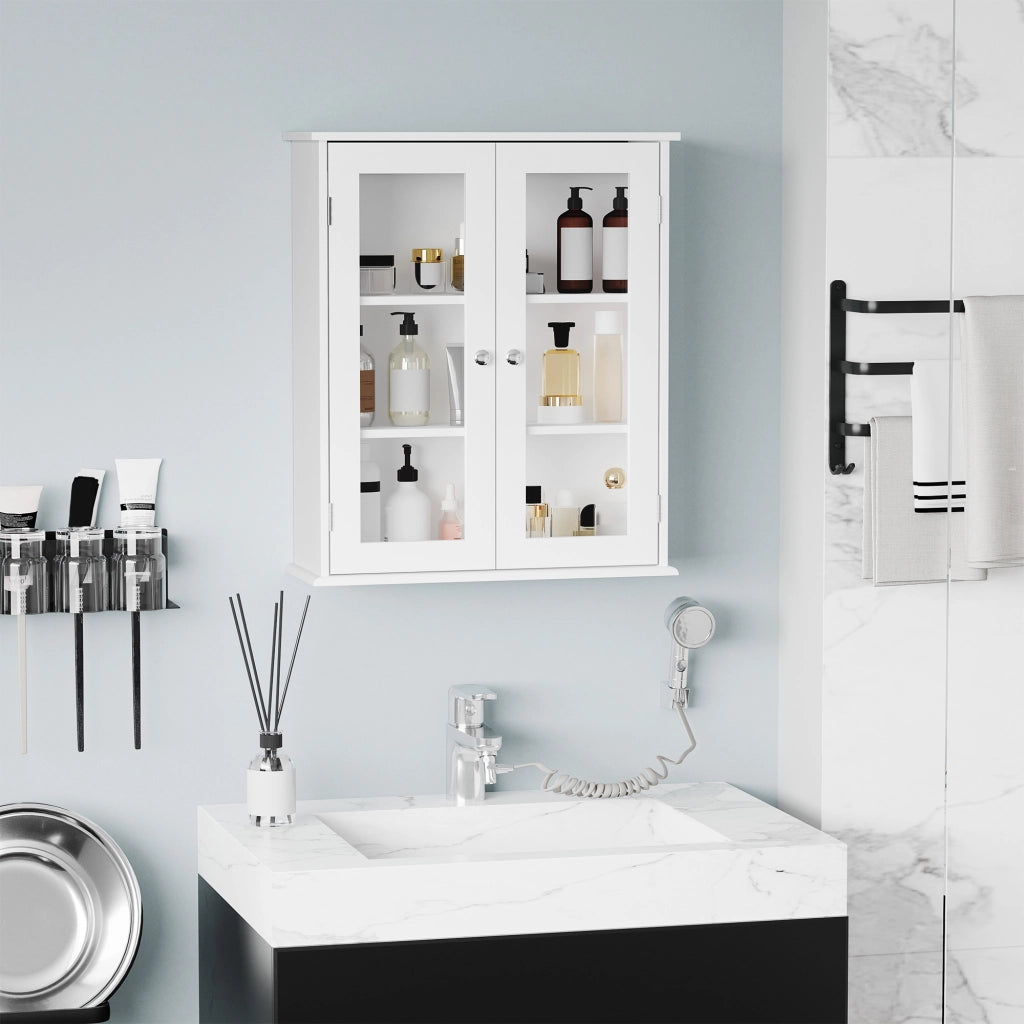 Mobile bagno pensile con ante a vetro ¨C zephmum ¨C 55x20x65 cm bianco