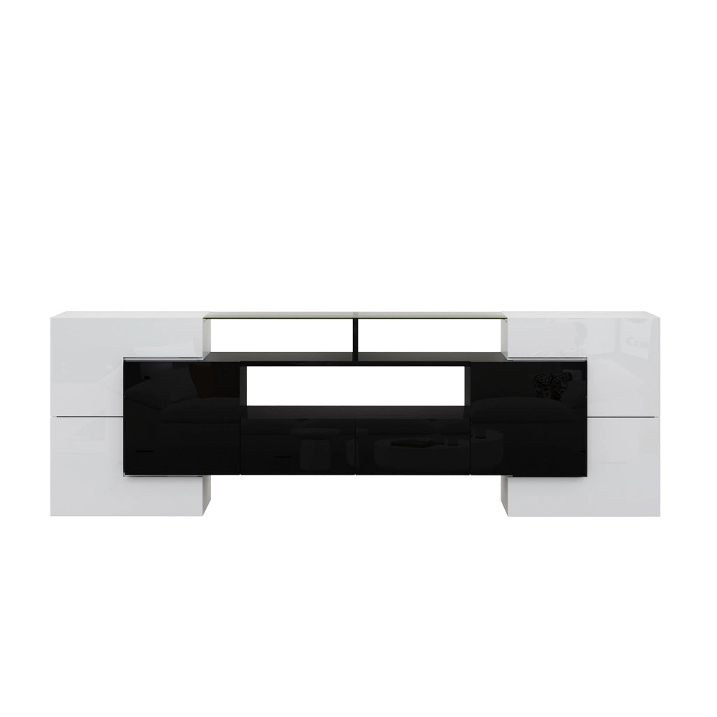 Mobile TV 6 ante 2 cassetti 3 vani con LED per soggiorno, bianco e nero, 200 × 35 × 60 cm