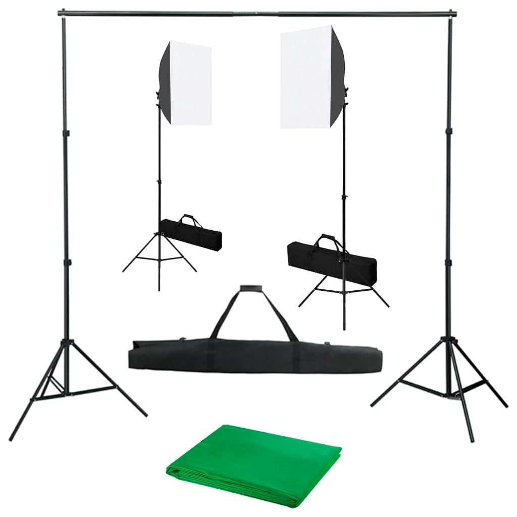 Kit professionale per studio fotografico con softbox e fondale verde 02_0001428