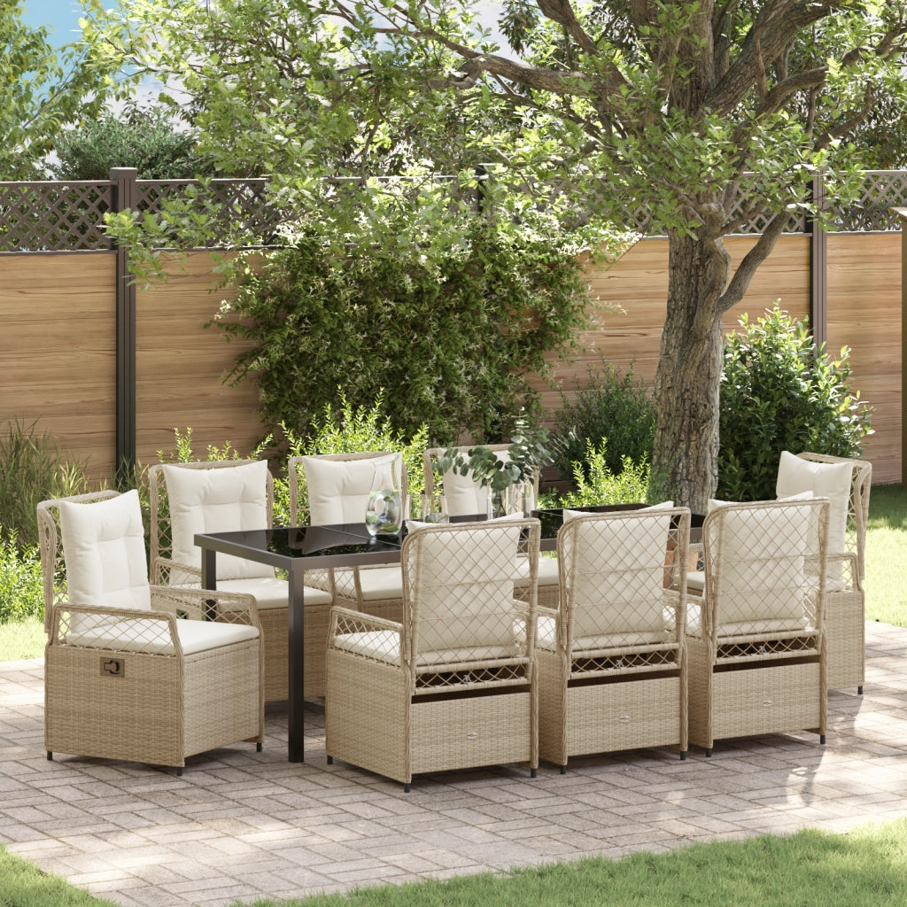 Set da pranzo da giardino 9 pezzi in polyrattan beige