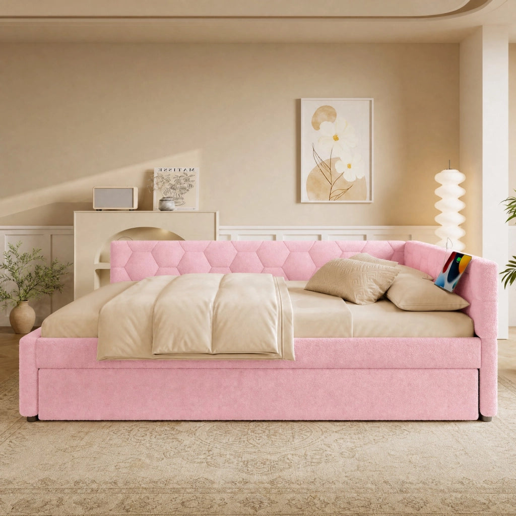 LETTO 140x200 cm con letto estraibile, USB, Tipo-C, rosa