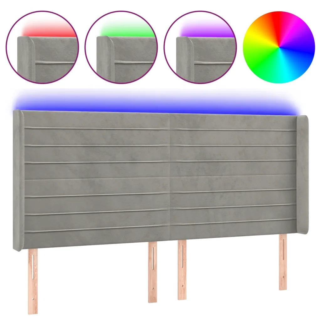 Testiera a LED Grigio Chiaro 183x16x118/128 cm in Velluto 3124248