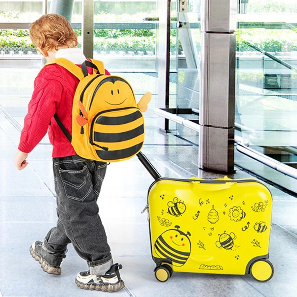 Set di valigie per bambini da 2 pezzi, Valigia con zaino duro e impermeabile con ruote 47x26,5x36,5cm Giallo-Bagagli e borse