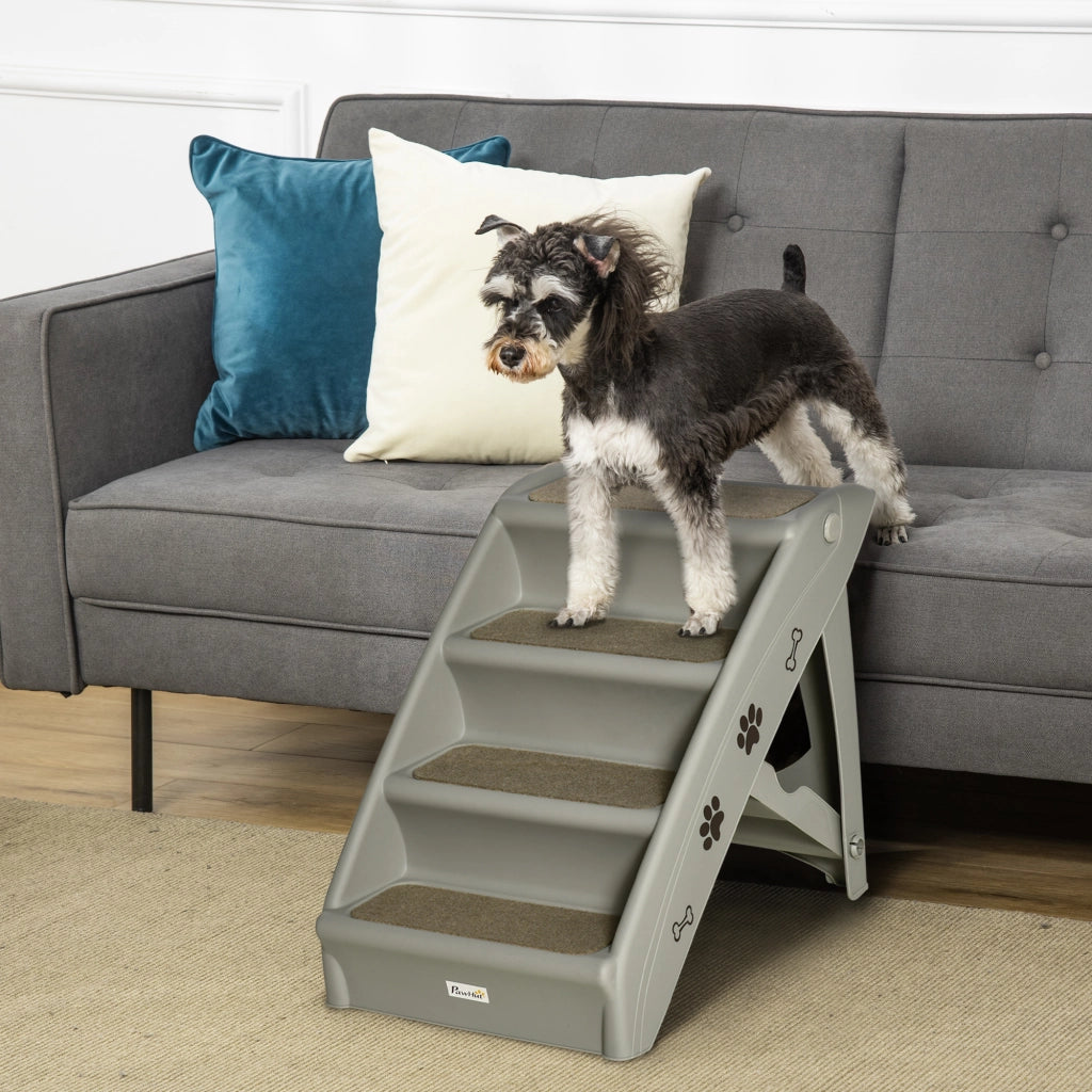 EasyComfort Scaletta per Cani Pieghevole con 4 Gradini Antiscivolo, Scaletta per Animali da 10kg max, 62x38x49.5 cm, Grigio