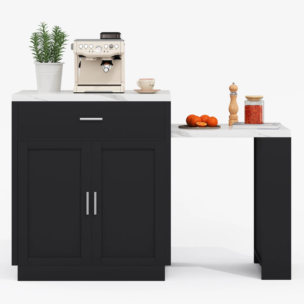 Isola da Cucina con Tavolo Estensibile 2-6 Persone; 2 Prese; 2 USB; 2 Cassetti e Mobile Contenitore