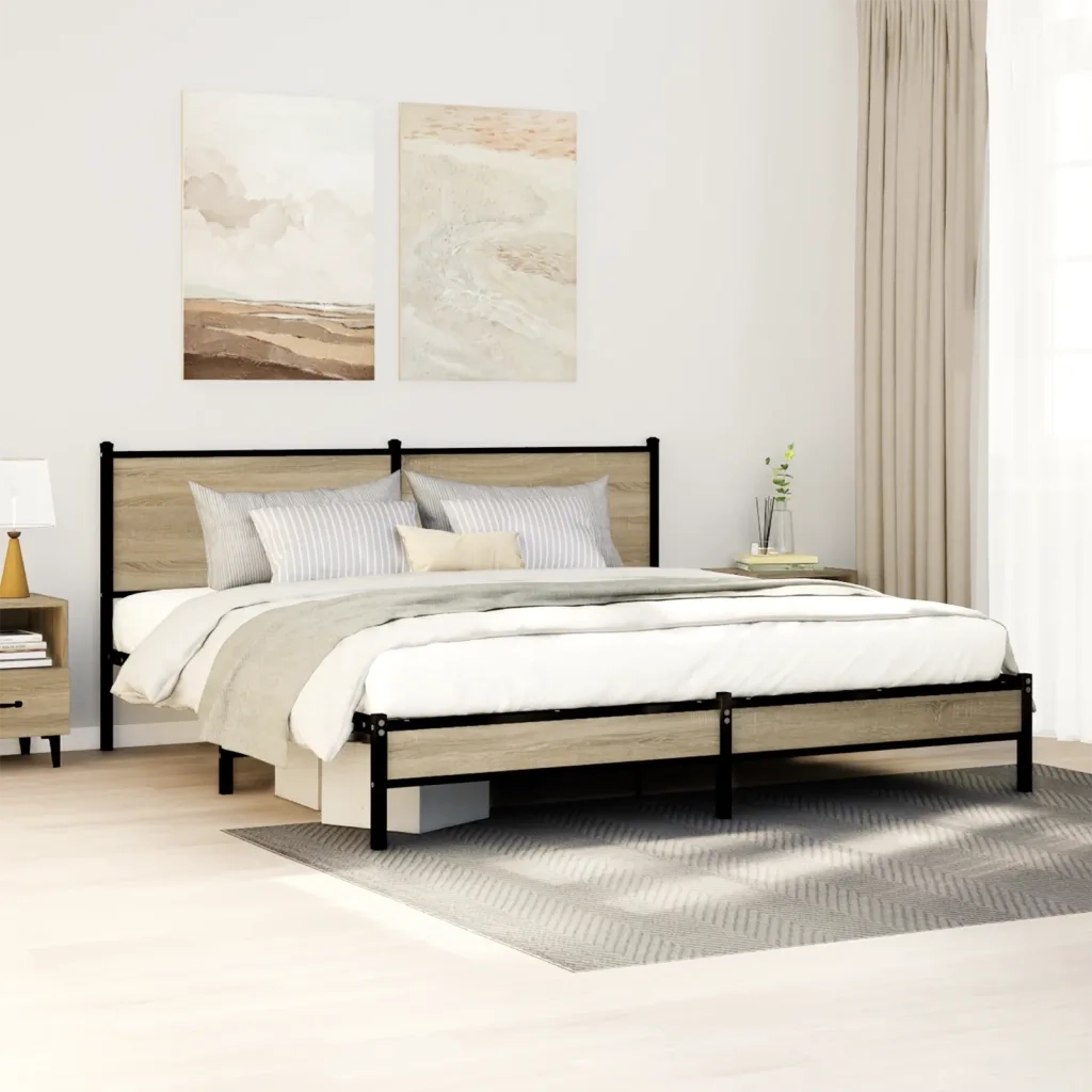Letto matrimoniale | Letto per adulti | Giroletto senza Materaso in Metallo Rovere Sonoma 160x200 cm