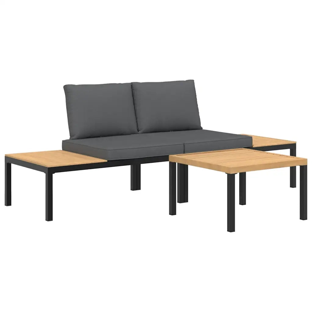 Set Divani da Giardino 3 pz con Cuscini in Alluminio Nero