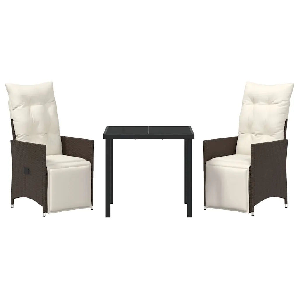 Set da Pranzo per Giardino con cuscino 3 pcs Marrone polyrattan