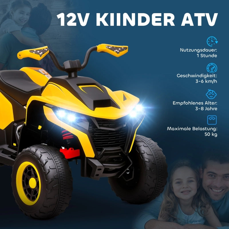 Quad elettrico per bambini, 3-6 km/h, fari a LED, musica, USB, per bambini dai 3 agli 8 anni, giallo.