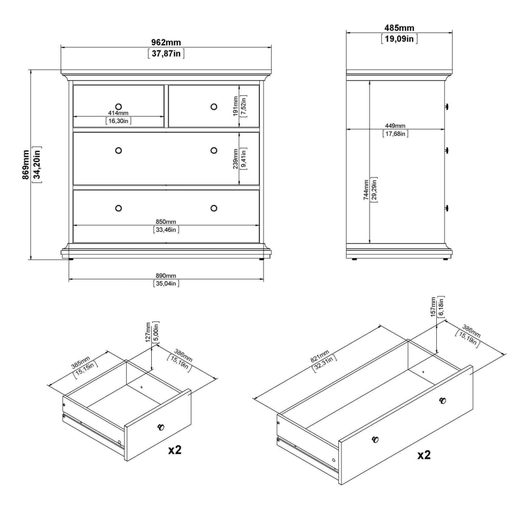 Cassettiera Arika, Settimino multiuso, Comò camera da letto, Mobile con cassetti, 96x49 h87 cm, Bianco