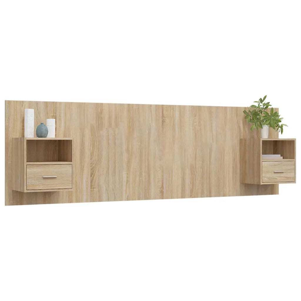 Testiera | Testata Letto con Comodini in Legno Multistrato Rovere Sonoma