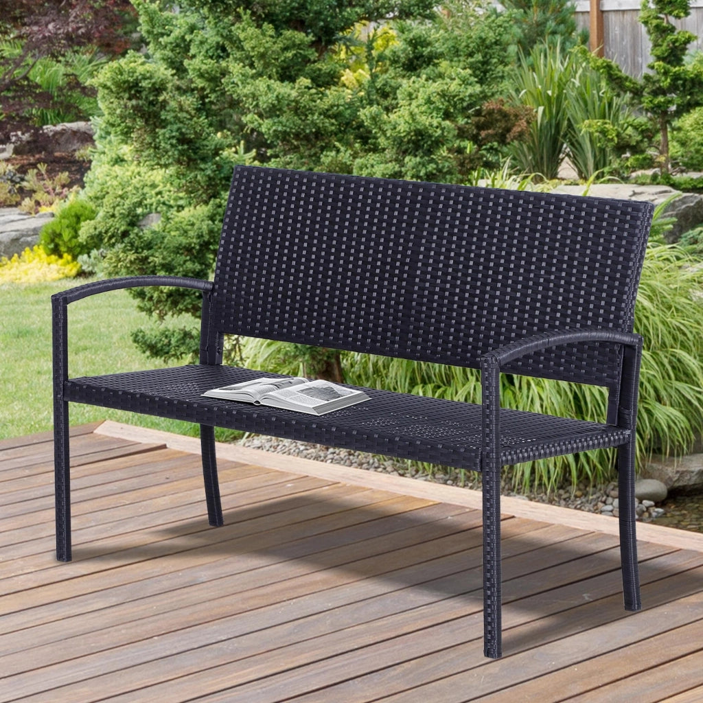 Panchina da giardino 2 posti in polyrattan ¨C zephmum ¨C nero, acciaio, 122x60x85cm