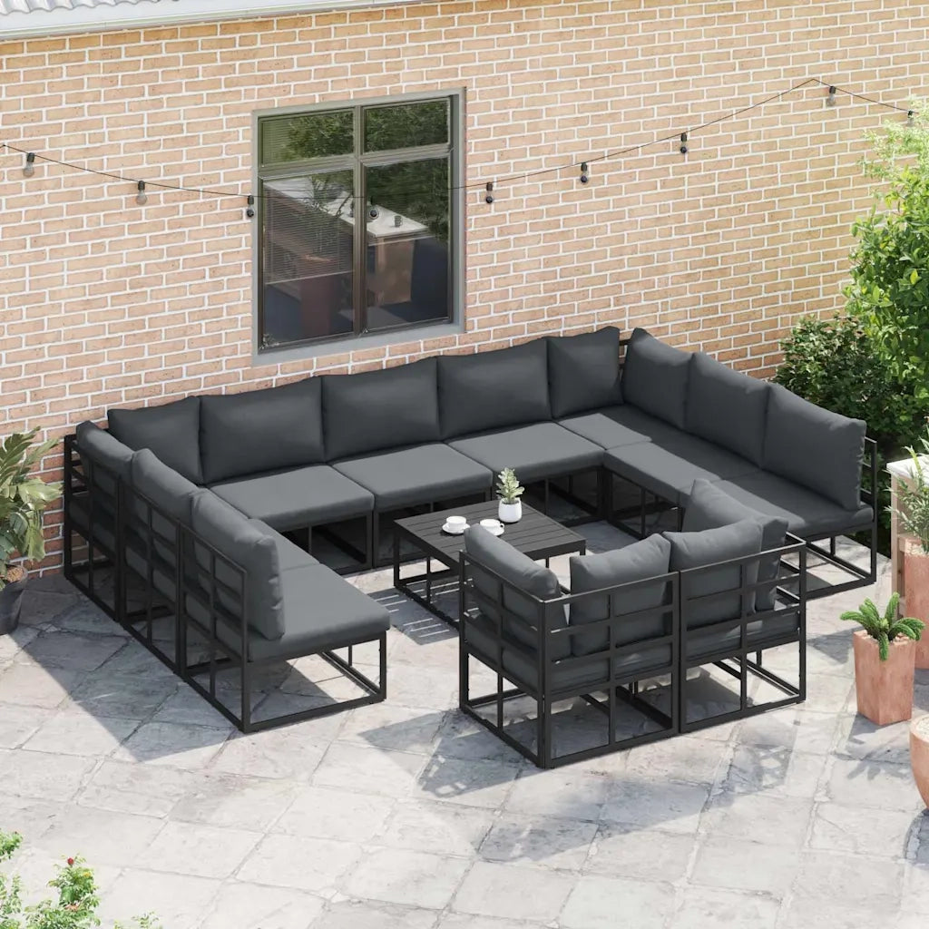 vidaXL Set Divano da Giardino con cuscino 12 pcs Nero Alluminio