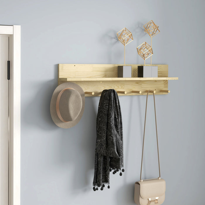 Mensola da Parete con 7 Ganci per Ingresso e Soggiorno 80x12x20 cm in Legno di Abete