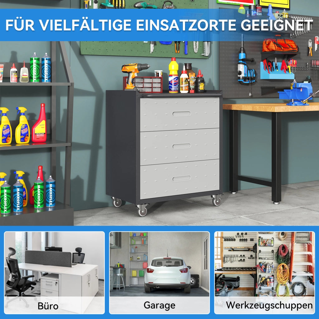 Mobile per attrezzi in metallo con ruote ¨C zephmum ¨C 75x42x88 cm, nero/grigio