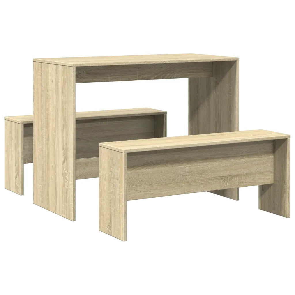 vidaXL Set Tavolo da Pranzo e Panche 3 pz Rovere Sonoma in Truciolato