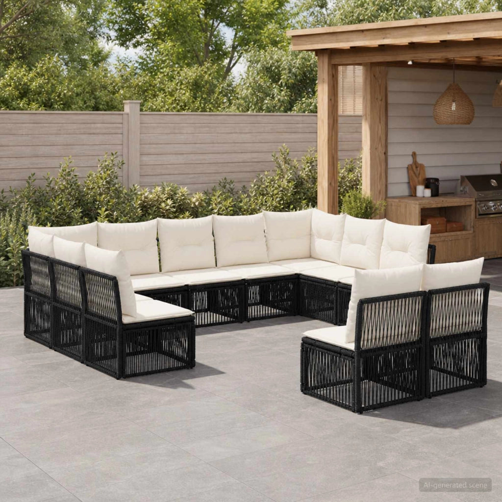 Set Divano da Giardino 11 pz Nero polyrattan 3434374