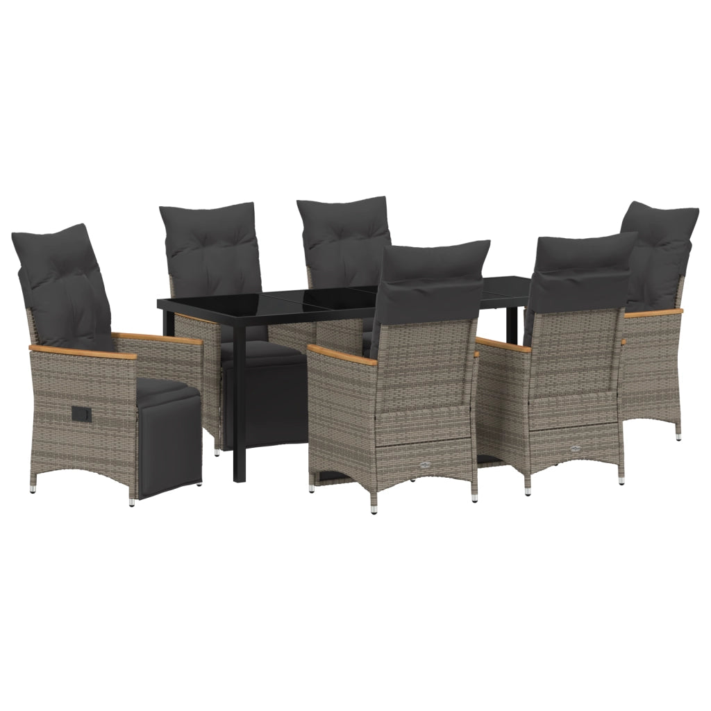 Set da Pranzo da Giardino con Cuscini da 7 Pezzi Grigio Polyrattan