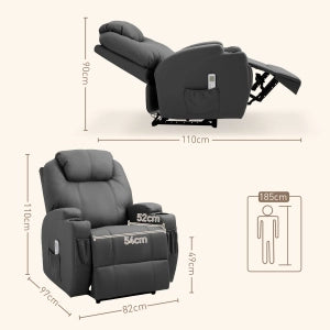 Poltrona relax elettrica con funzione massaggio, reclinabile fino a 165°, con telecomando e portabicchieri