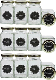 12 contenitori quadrati per erbe 260ml - 24 etichette per erbe - coperchi dorati Contenitori per erbe quadrati