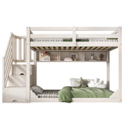 Letto a Castello 90x200 cm e 90x200 cm - Scala Contenitore e Mensole - Bianco