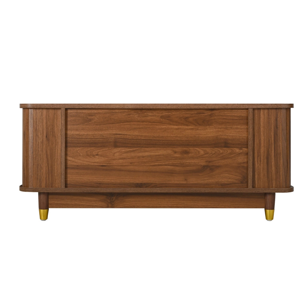 Tavolino da salotto con porte scorrevoli in rattan; vano contenitore; MDF; noce