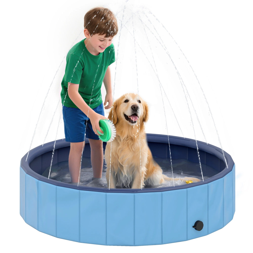 Piscina per Cani Pieghevole con Aspersore ¨C zephmum ¨C PVC Antiscivolo ?120x30 cm Azzurro