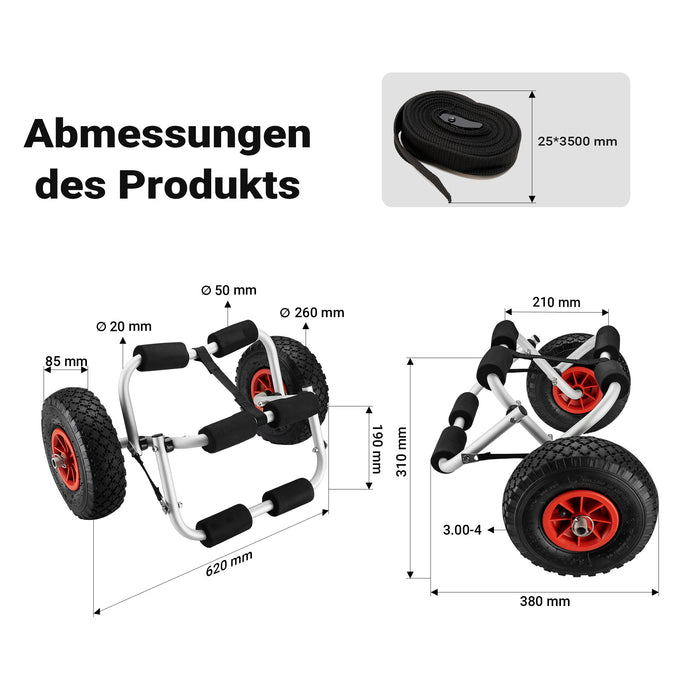 Carrello da trasporto pieghevole per kayak In alluminio Max 45 kg Per canoe e simili imbarcazioni