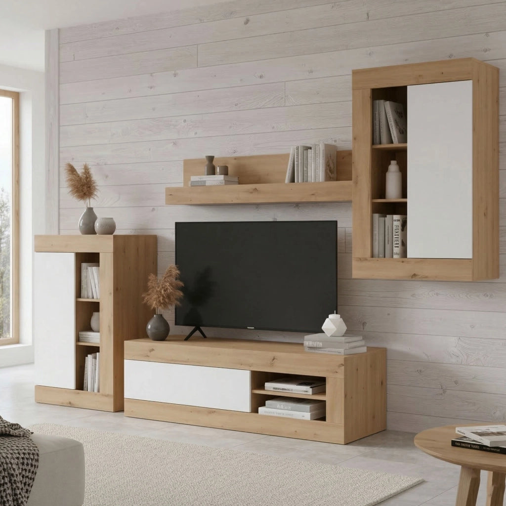 Mobile Soggiorno Cellere, Parete Attrezzata Modulabile, 150x41.5x47.5h cm Marrone Rovere Nodi
