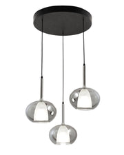 Lampada a Sospensione Edolo Ø450mm in metallo e vetro borosilicato Fumé, 3x E27 40W, IP20, Classe 1 - Design Moderno per Interni